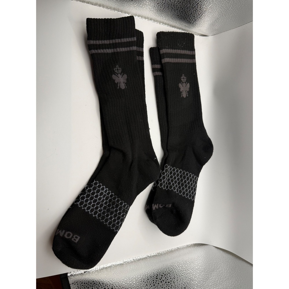 Bombas Black Performance Socks Men's Crew‎ Style Honeycomb Grip Logo Detail
